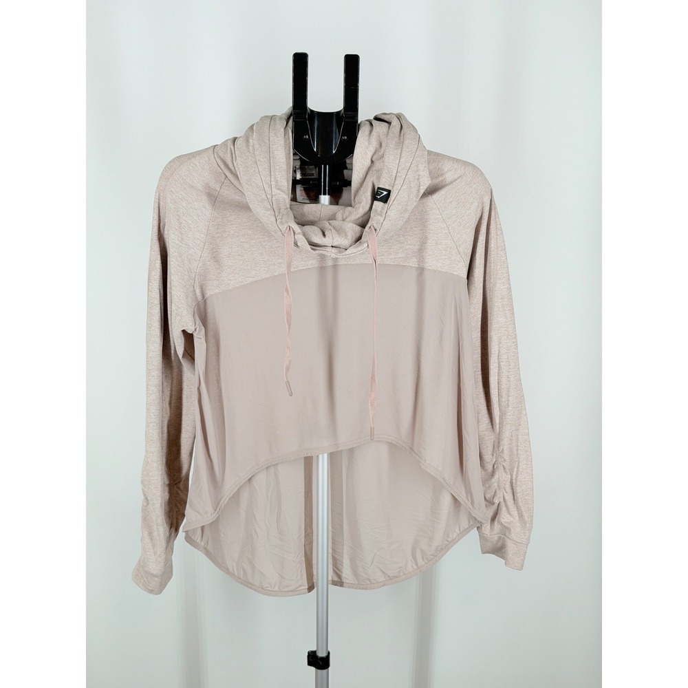 Gymshark Womens Small Beige High Low Mesh Hooded Pullover Top